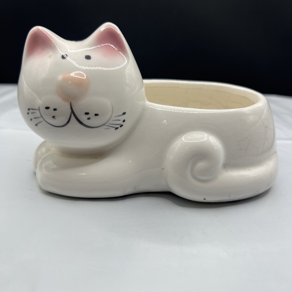 Vtg Mount Clemens Pottery Cozy Cat Ceramic Planter Kitty Sponge Holder Taiwan